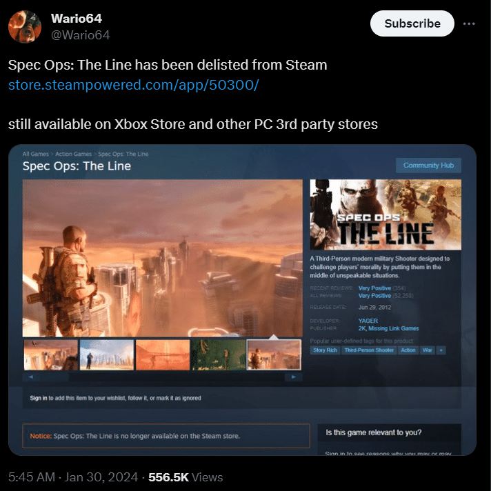 ข่าวเกม Steam ถอด Spec Ops: The Line ออกจากร้านค้าแล้ว